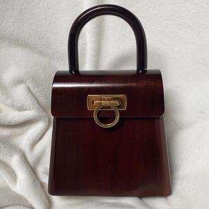 Salvatore Ferragamo Gancini Wooden Handbag, Dk Brn